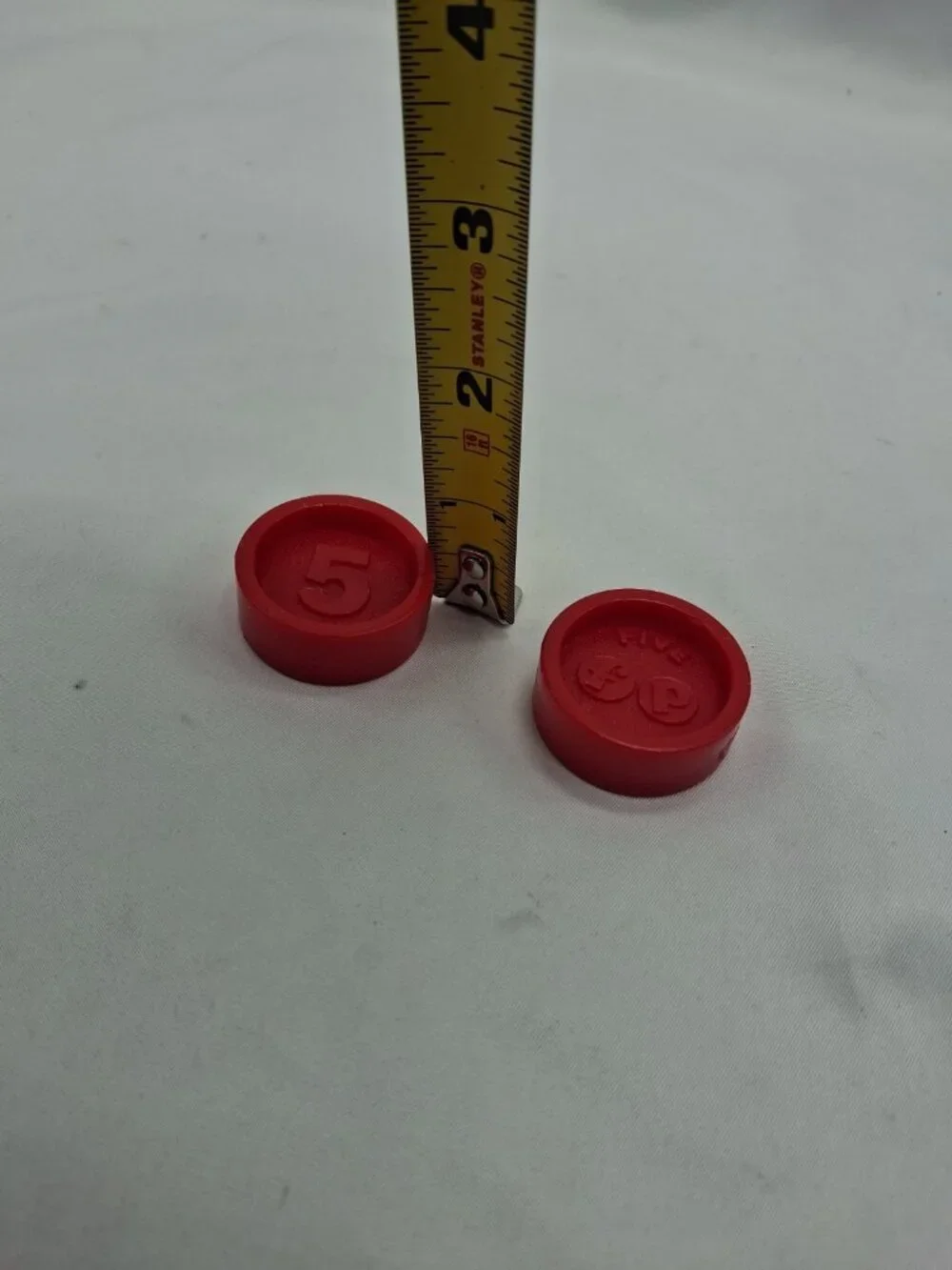 2 Vintage Fisher Price Round Plastic Coins 5 Five - Red